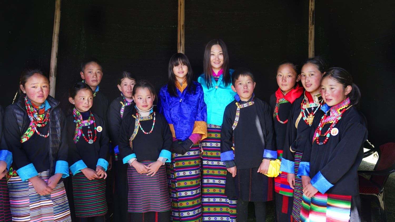 The children’s choir of Laya in traditional dress at the Royal Highland Festival, Bhutan